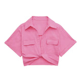 Summer 2025 Color Elastic New Women's Knot Short Shirt Linen Blend