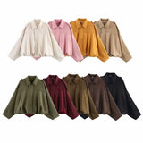 2025 Spring New Women's Fashion Army Green Velvet Effect Short Long Sleeve Epaulets Coat