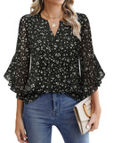 Lotus Leaf Seven-Sleeve Tops Solid Color Fashion Casual Casual V-Neck Business Shirt Chiffon Women's Clothing