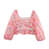 Spring New Women's Fashion Simple Print Lantern Long-Sleeved Shirt
