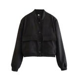 2025 New Women's Fashion French Big Pocket Short Autumn Bomber Jacket Jacket