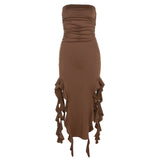 Spring 2025 Fashion Trend Women's New One-Word Shoulder Bra Bag Hips Irregular Dress