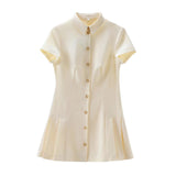 Spring 2025 Women's Shirt Style Mini Dress 3D Three-Dimensional Pattern Short Sleeve