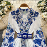 French Spring Dress New Dress Women 2025 Fashion Suit Collar Long Sleeves To Roll Print A-Word Skirt