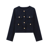 Women's Solid Color Coat 2025 Spring Commuter Leisure Buckle Dress Short Long-Sleeved Round-Neck Suit