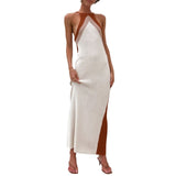2025 Summer New Word-Collared Slings Knitted Long Skirt Holiday Hairy Skirt Women