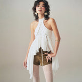 2025 Summer Fashion New Women's Personality Hottie Street Pat Rounded Sleeveless Tie With Irregular Design Vest Woman