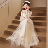 New Chinese Adult Ceremony Collared Cheongsam Evening Dress Student Vocal Art Exam Dress 2025 New Long-Sleeved Dress