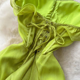 Holiday Style Dress 2025 Summer French Sexy Chest To Close Waist Thin Open Lotus Leaves Side Irregular Dress