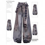 Small Man Dark High Street Heavy Industry Design Water Washing Multi-Pocket Loose Straight Legs Workwear Jeans Women's Tide