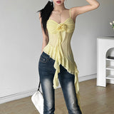 2025 Summer New Women's Pure Color Dress Street Fashion V-Neck Sling Perspective Top Woman