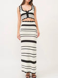 Fashion Suit Striped Knitted Vest Blouse High Waist-Colly Half-Dress Two-Piece Woman