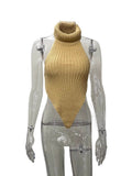 Women's Triangle Irregular Vest Pure Sexual High-Collar Knitted Back Sleeveless Top Woman