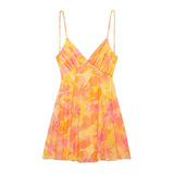 Z 2025 Spring New Women's Printed V-Necked Suspension Short Dress 5039132