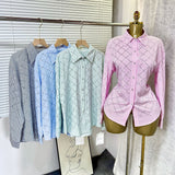 New Women's Dress French Elegant Hot Diamond Diamond Diamond Linge Casual Thin Long-Sleeved Collar Shirt Shirt