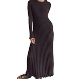 Women's Clothing 2025 Spring Knit Round Neck Pit Striped Syringe Horn Sleeve Tie Solid Color Casual Dress Girl
