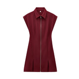 Clip Zipper Wide-Fold Short Dress 2025 Summer Temperament Casual Sleeveless A-Word Miniskirt