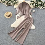 Relaxing Lazy Suit Women Loose Outer Shawl Scarf With Long-Sleeved Knitting Tops High-Rise Sweater Pants