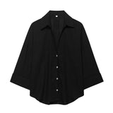 2025 Spring And Summer New Women's Fashion Casual Collar Striped Wide-Sleeved Shirt