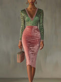 2025 Women's Dress Glossy Elastic Velvet Body Ass High-Waisted Fishtail Dress Dress Dress