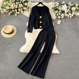 High-End Small Fragrant Wind Two Sets Of Women's Autumn And Winter Knitted Jersey Jacket Sweater Casual Trousers