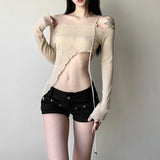 2025 Summer New Women's Clothing Sexy Pure Hot Babes Wind Inclined Irregular Design Short-Term Open-Enavel Top