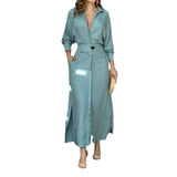 2025 New Temperament Female Commuter With Solid Color To Close Waist Long Sleeve Irregular Shirt Dress Women