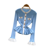 French Name Xiao Xiangfeng Thrombium Metal Buckle Waist Long-Sleeved Knitted Top Girl Autumn Slim Thin Bottom Shirt