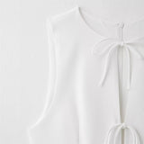 Wave Wide Swing Bow Tie With Hollow Short Vest Dress Summer Sleeveless Body Dress