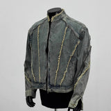 Vintage Deconstruction Of Hairside Fashion Denim Jacket Men Street Zipper Locomotive Jacket Short Tuxedo