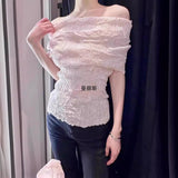 Spring New French Pure Desire Folding Effect Syringe T-Shirt Top