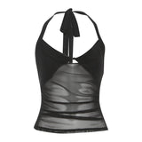 2025 Summer New Women's Sexy Hanging Neck Tie Bare Back Hollow Perspective Slim Slim Vest