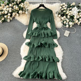 High-End Banquet Dress High-End Light Luxury Niche Leaf-Side Cake Dress Heavy Industry Folds Long Dress