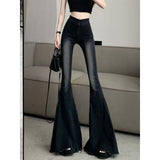 Vintage High Street Design Hair-Side Micro-Tipped Jeans Women Autumn Low-Rise Loose Thin Broad Leg Trousers