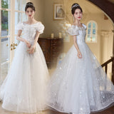 White Feather Hanging Neck Open Shoulder Fashion Atmosphere Thin Long Skirt Evening Dress Students Graduation Performance Choral Costume