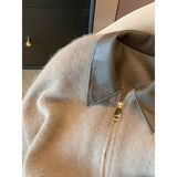 2025 Spring And Autumn New Loose Gas Coat Ankola Red College Wind Splicing Fake Two Knitted Shirt Women