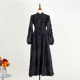 2025 Spring Dress New Elegant Famous Color Nails Half High-Collar Lantern Sleeve Flowers With Large Skirt Dress