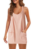 2025 Summer Solid Sleeveless Dress Fine Shoulder Strap Vest Skirt Sports Skirt Pocket