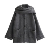 Explosion ZR Women's Temperament With Scarve Short Knit Coat