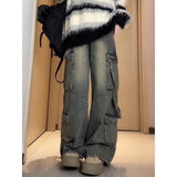Fat Mm Sweet And Cool Truss Retro Broad-Legged Jeans Women's Large-Size Heavy Industry To Make Old Loose Thin Straight Trousers