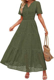 2025 Women's V-Neck A-Shaped Hollow Lace Cake Dress