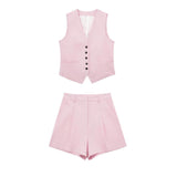 Women's 2025 Spring New Fashioned Colored Flax-Blend Vest + Shorts Set