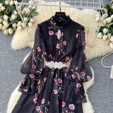 French Elegant Dress Women 2025 New Fashion Set To Collect Waist Thin Temperament Print Chiffon Over-Capped Skirt