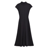 Comfort Soft Sleeveless Hanging Shoulder A Word Fan Flute Dress 2025 Spring Collar Body Medium Long Dress Women's Dress