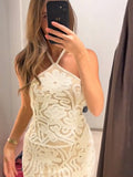 2025 Summer Women's New Fashion Sexy Sleeveless Hanging Neck Knitted Dress