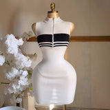 Polo Collar Striped Knitted Vest Dress Summer High-End Sensiastic Hottie Sexy Slimming Bag-Butt Dress