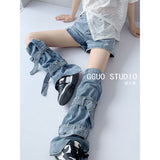 Vibe Hottie Fried Street Wash Denim Leg Set Design Strap Pile Trousers Calves Denim Shorts Cover