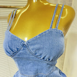 2025 Summer Elastic Waist Sexy Cowboy Sling Dress Lotus Side Ass Short Skirt Girl