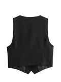 2025 Women's Autumn New Dress V-Neck Short Vest High-Waist Broad Leg Trousers Commuting Suit