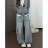 Light Blue High Street Design Loose Broad Leg Pants Women Lazy Wind Hip Hops Fatmm Straight Jeans